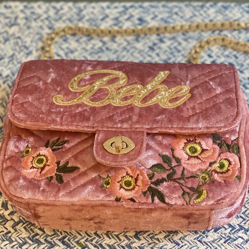 NWOT BEBE Velvet Suede Embroidered Crossbody Purse